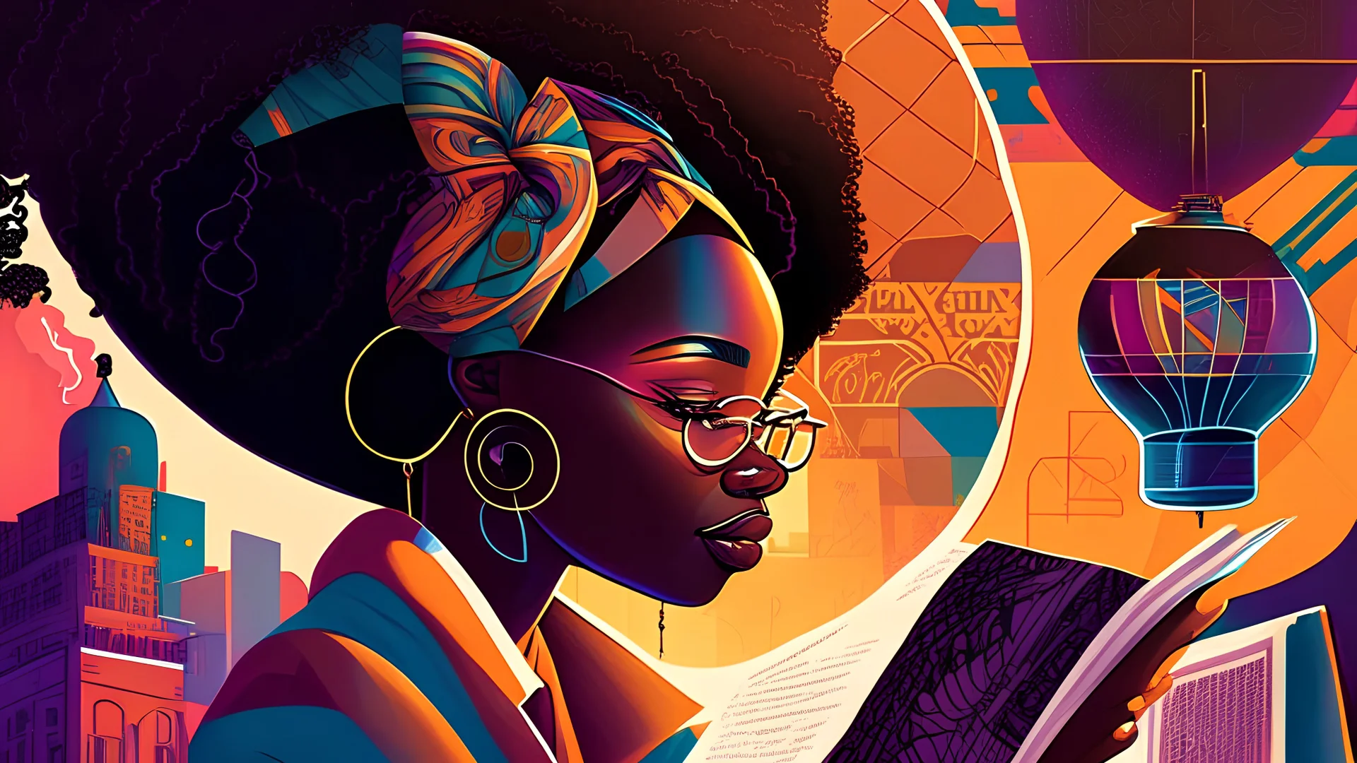 Illustrate a scene that reimagines the influence of African American individuals on the pursuit of artistic innovation, creativity, and global cultural exchange.