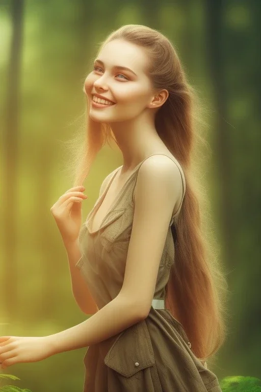 Beautiful smile of feminine girl in the forest in the 3PM in the afternoon ín 24K Resolutions, ultra HD, Professional PHOTOGRAPHY