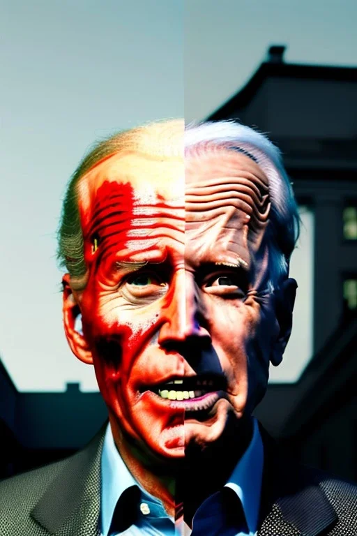 Ultra realistic image, joe biden zombie, zombie performance, suit, skull, blood, torn arm, night, walking twisted, waist up view, thriller style, dark ambient, highly detailed, White House background, concept art, unreal engine 5, god rays, ray tracing, RTX, focal lighting, ultra detail, volumetric lighting, 3d, finely drawn, high definition, high resolution.