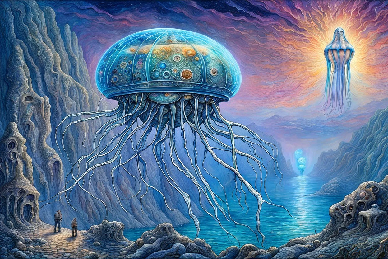 .bones. A jellyfish robot .Fantasy, perfect anatomy, fantasy, vibrant digital art professional award winning masterpiece, oil on canvas Atmospheric extremely detailed Josephine Wall