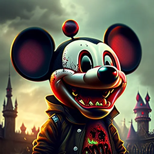 zombie mickey mouse, photorealism, horror, evil, hungry, rotted, high resolution