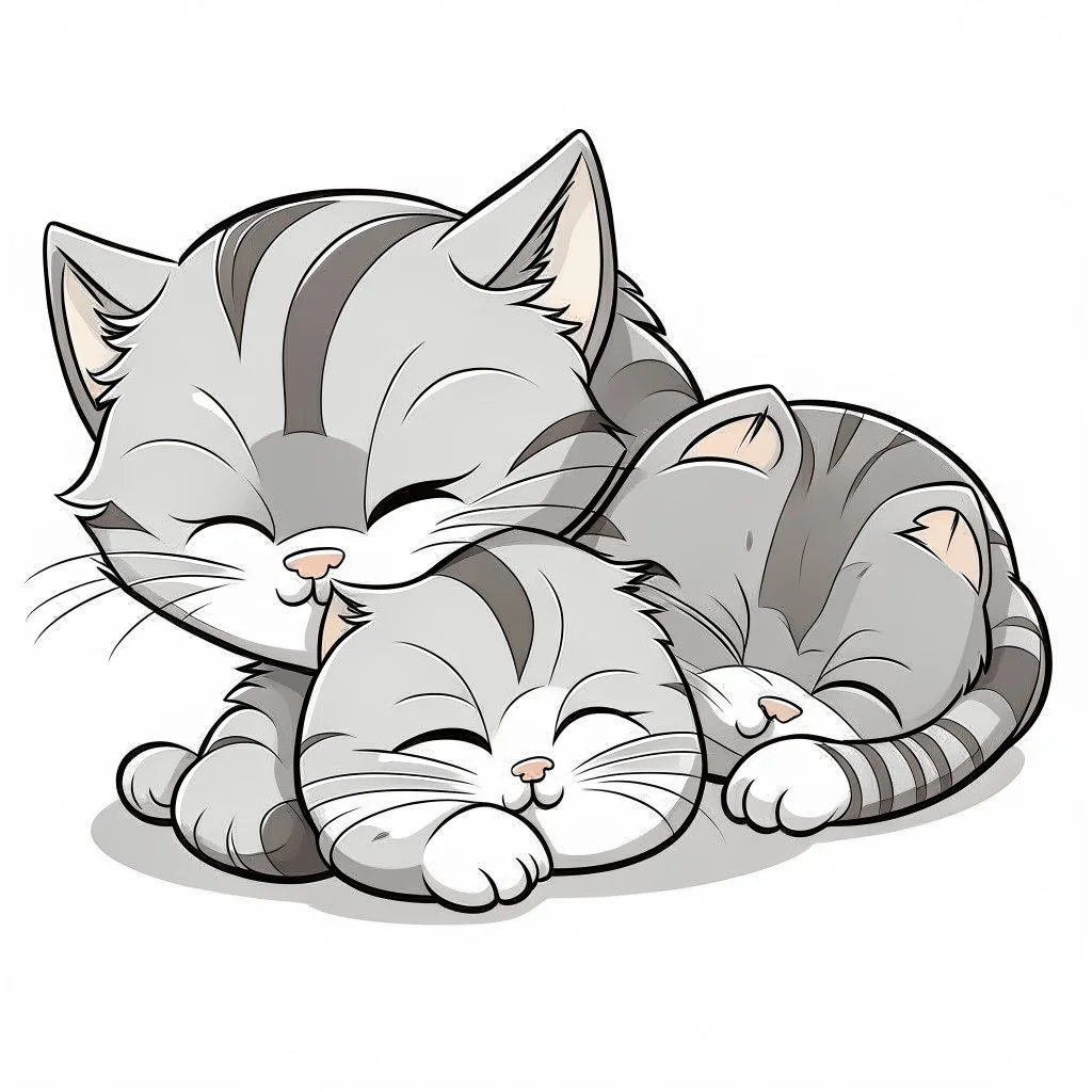 grey kittens sleeping cartoon