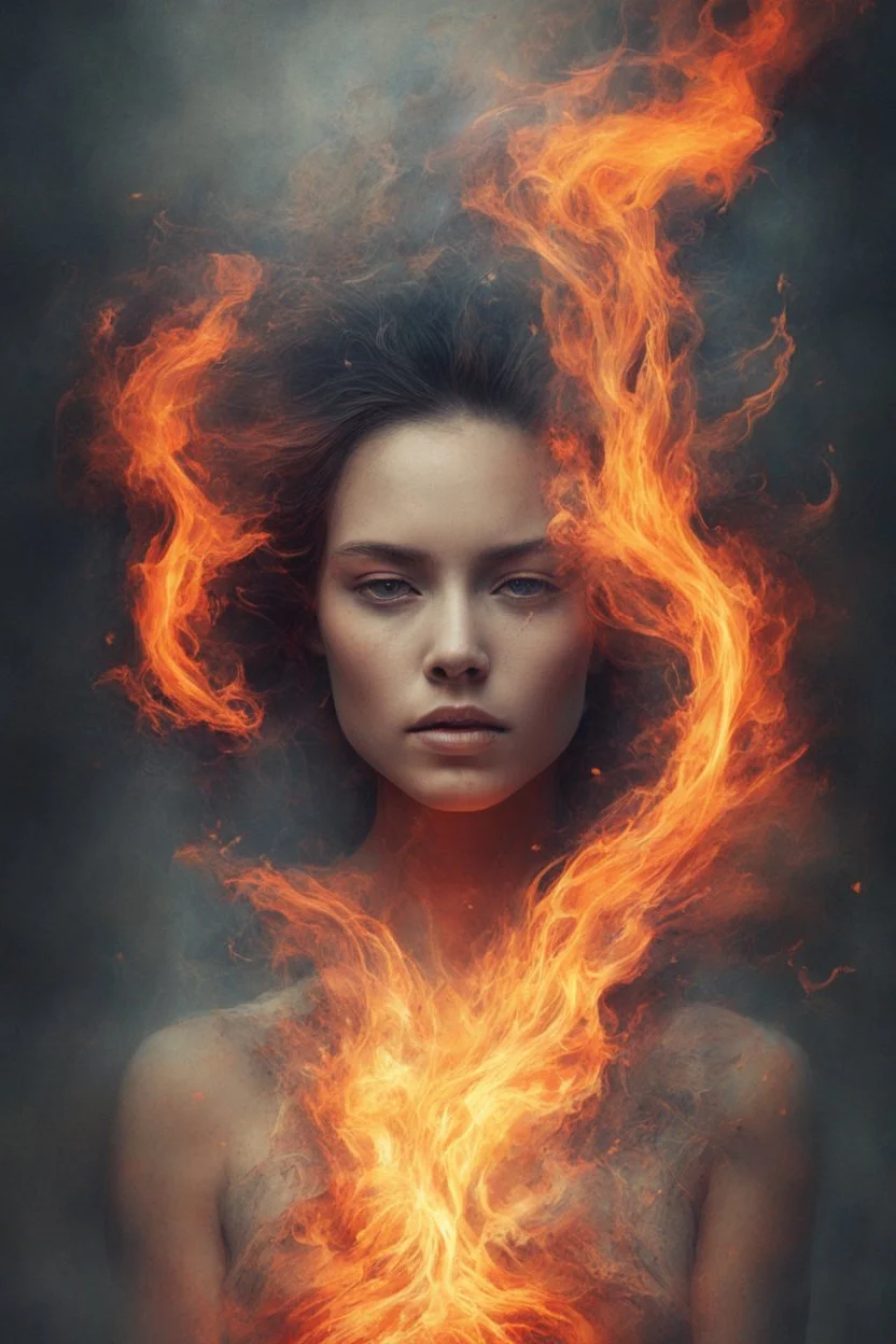 art piece portraying a woman with burning edges, {{creating a surreal and mesmerizing visual experience}}, (captivating digital art portraying woman with burning edges:1.4), (surreal and mesmerizing visual experience:1.5), (captivating and fiery ambiance:1.3)