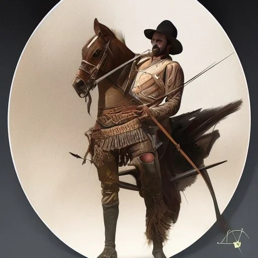 portrait,"Insanely detailed photograph of a male western mustachioed crossbowman", charo detailed, sequenced Sombrero, detailed held dagger, digital painting, artstation, concept art, smooth, sharp focus, illustration, art by artgerm and greg rutkowski and alphonse mucha, 8 k,fantasy, unreal engine