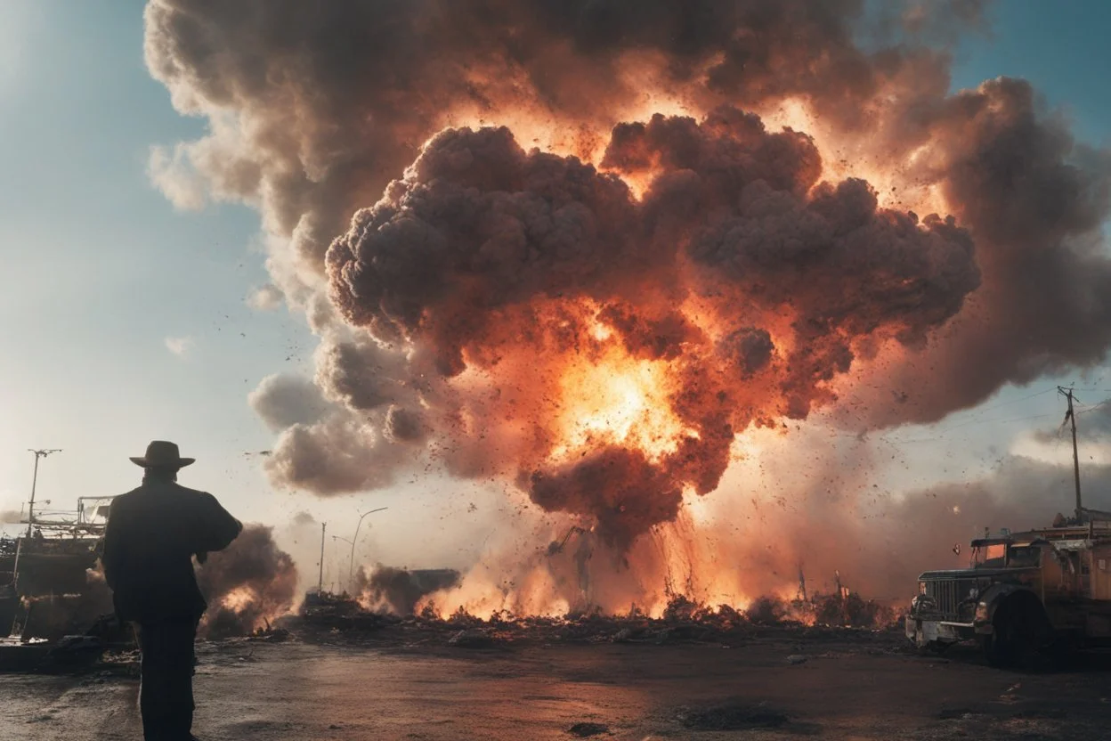 Atomic explosion, made of blood, ULTRA REALISTIC, details, intricate detail, professional lighting, film lighting, 35mm, anamorphic, lightroom, cinematography, bokeh, lens flare, film grain, hdr10, 8k, Roger Deakins, incredibly detailed, reflect, sharpen