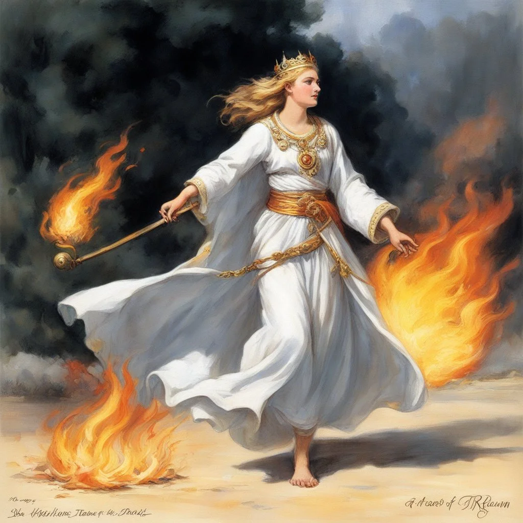 Run barefoot up and down, threat’ning the flames With bisson rheum. A clout upon that head Where late the diadem stood, and for a robe, About her lank and all o’erteemed loins, A blanket, in th’alarm of fear caught up