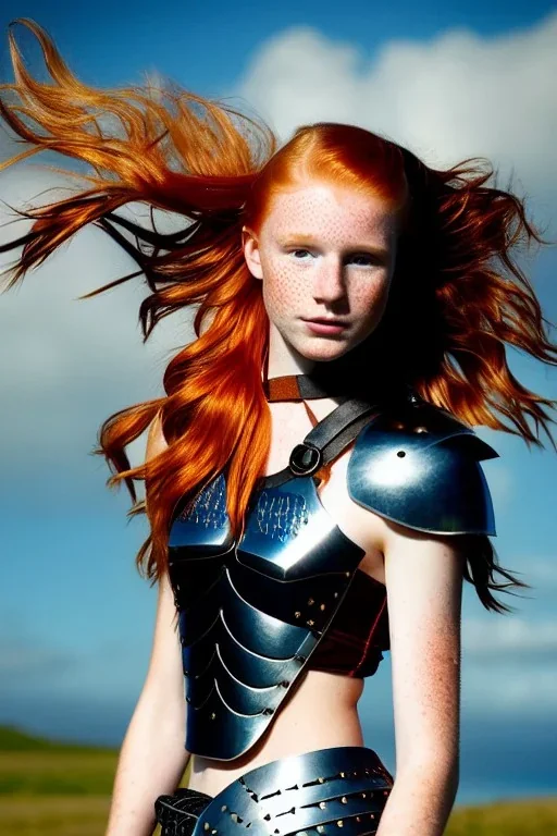 (strikingly beautiful 16 year old charming teen girl:1.2) with (long ginger hair:1.1) and (freckles:1.2) wearing (skimpy leather fantasy armour with halter top and thong:1.3) and (medium cleavage:1.2), tracing, ambient light, highres, (hyperrealistic:1.2), (perfect face:1.1) intricate (high detail:1.1) body, beautiful detailed eyes, plump lips, fantasy theme, Model hash: ddc3021b