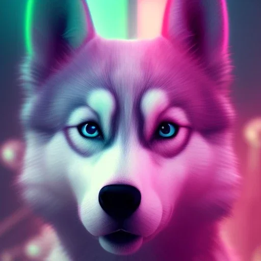 Husky, neon pink eyes, 8K, cinematic lighting, sharp focus, masterpiece, expert