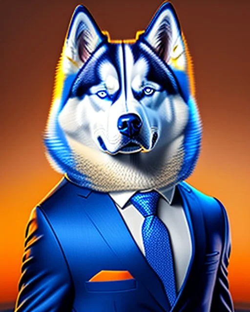 Hermoso perro Husky Siberiano ojo azul ojo anaranjado con traje y corbata máximalista intrincado detallado impactante obra de arte 4k