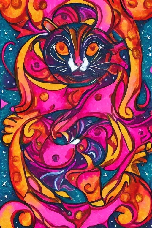 Gemini zodiac sign, cats, pink, orange, red, hyper realistic