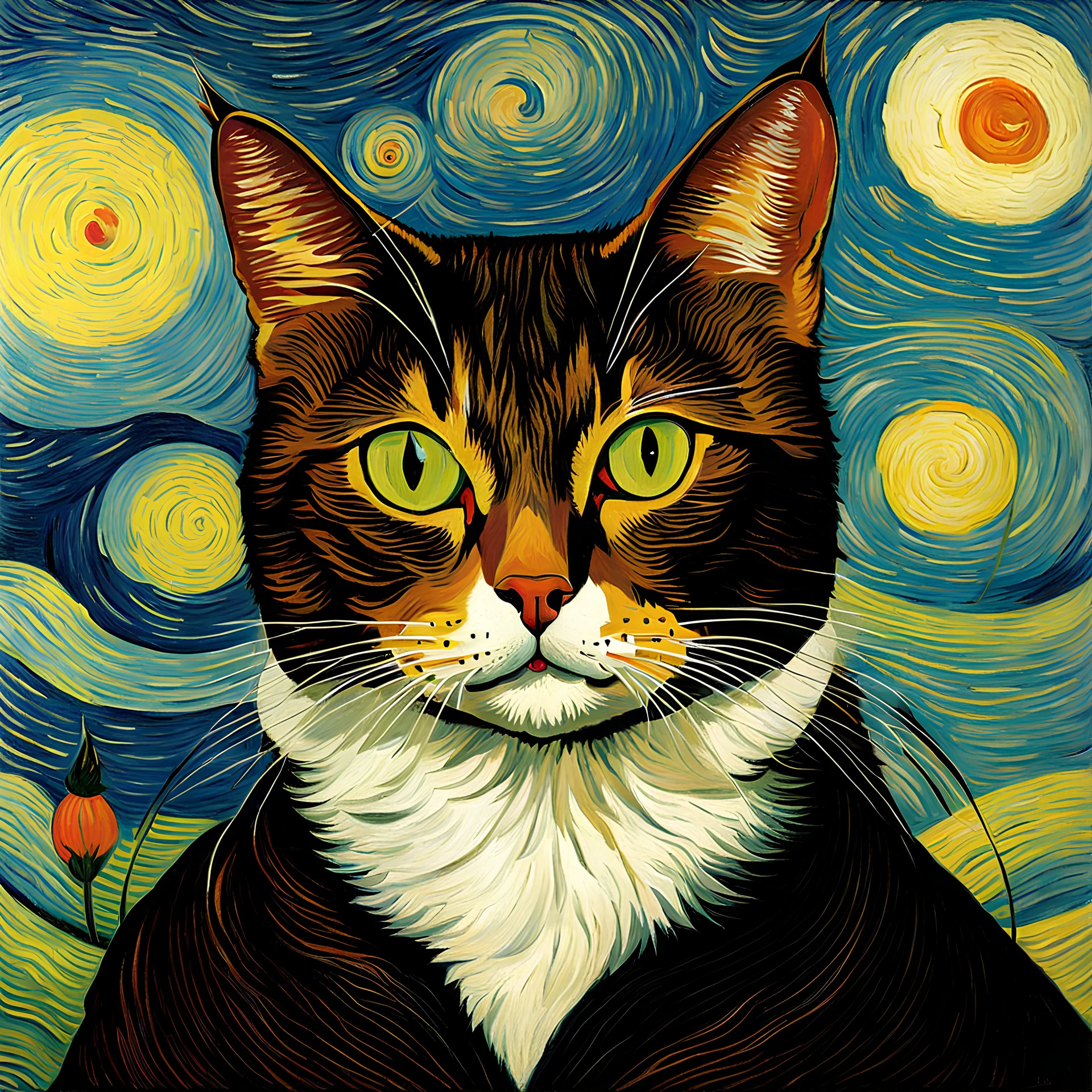 portrait of a cat by Van Gogh