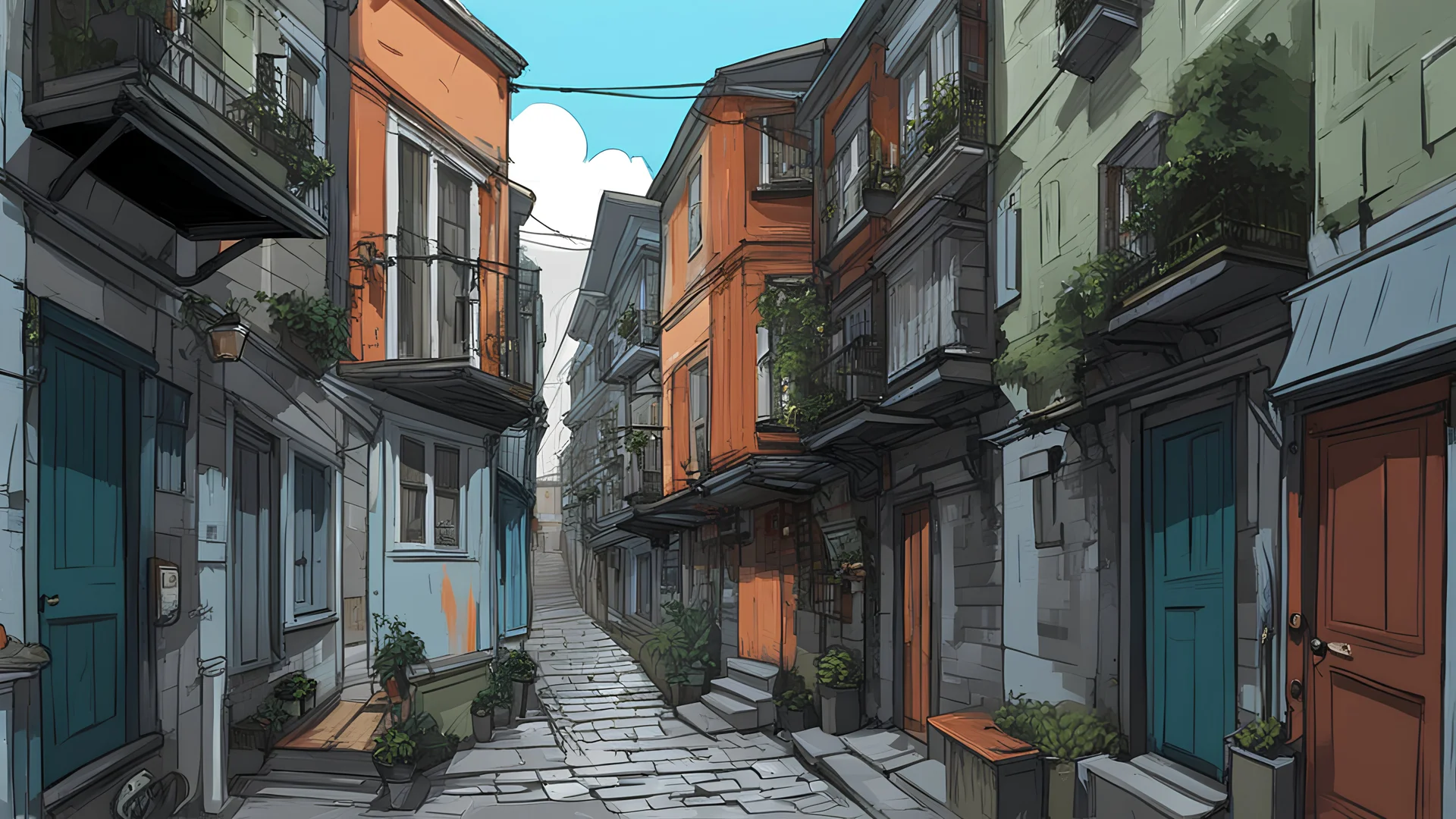 Turnkey, Istanbul alley, Flat, 1800 AD, 3 View, Vector, Flat Color, Digital Painting, Vector, Real, Illustration, Animation, Story board