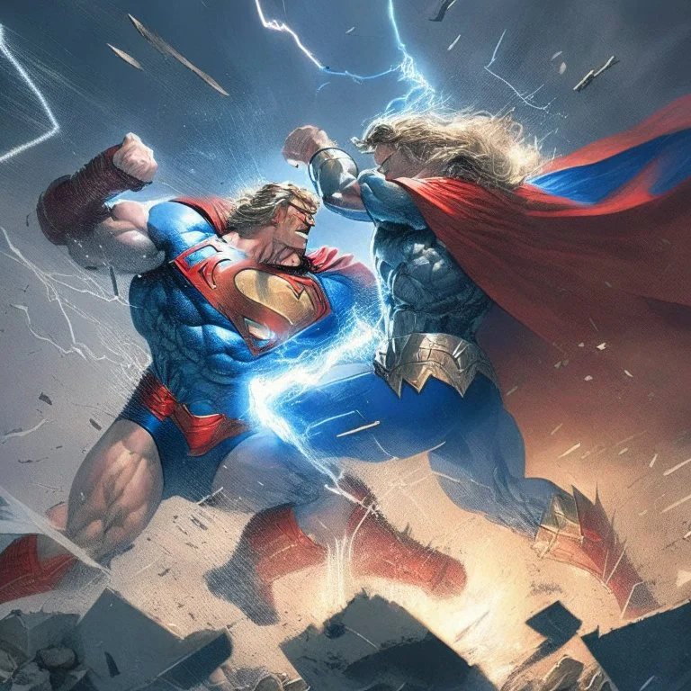 Superman destroying Thor in a fight