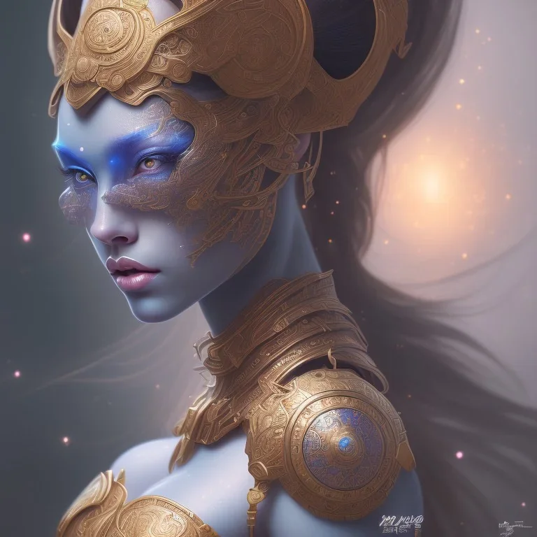 sango fantasy, fantasy magic, intricate, sharp focus, illustration, highly detailed, digital painting, concept art, matte, artgerm and paul lewin and kehinde wiley, masterpiece sexy lips Asian lady body Papu New Guina blue space lady space sun galaxy