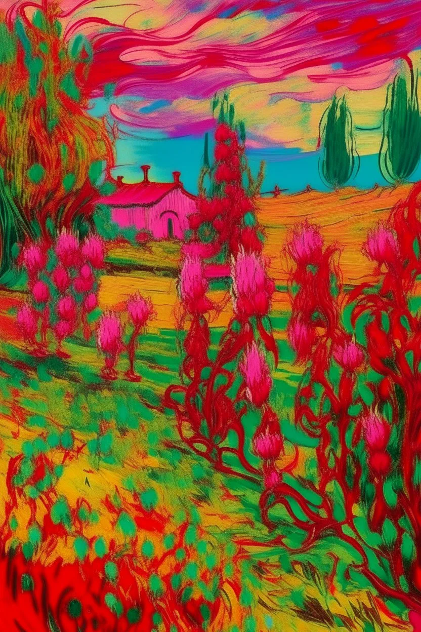 A magenta garden with crickets painted by Vincent van Gogh