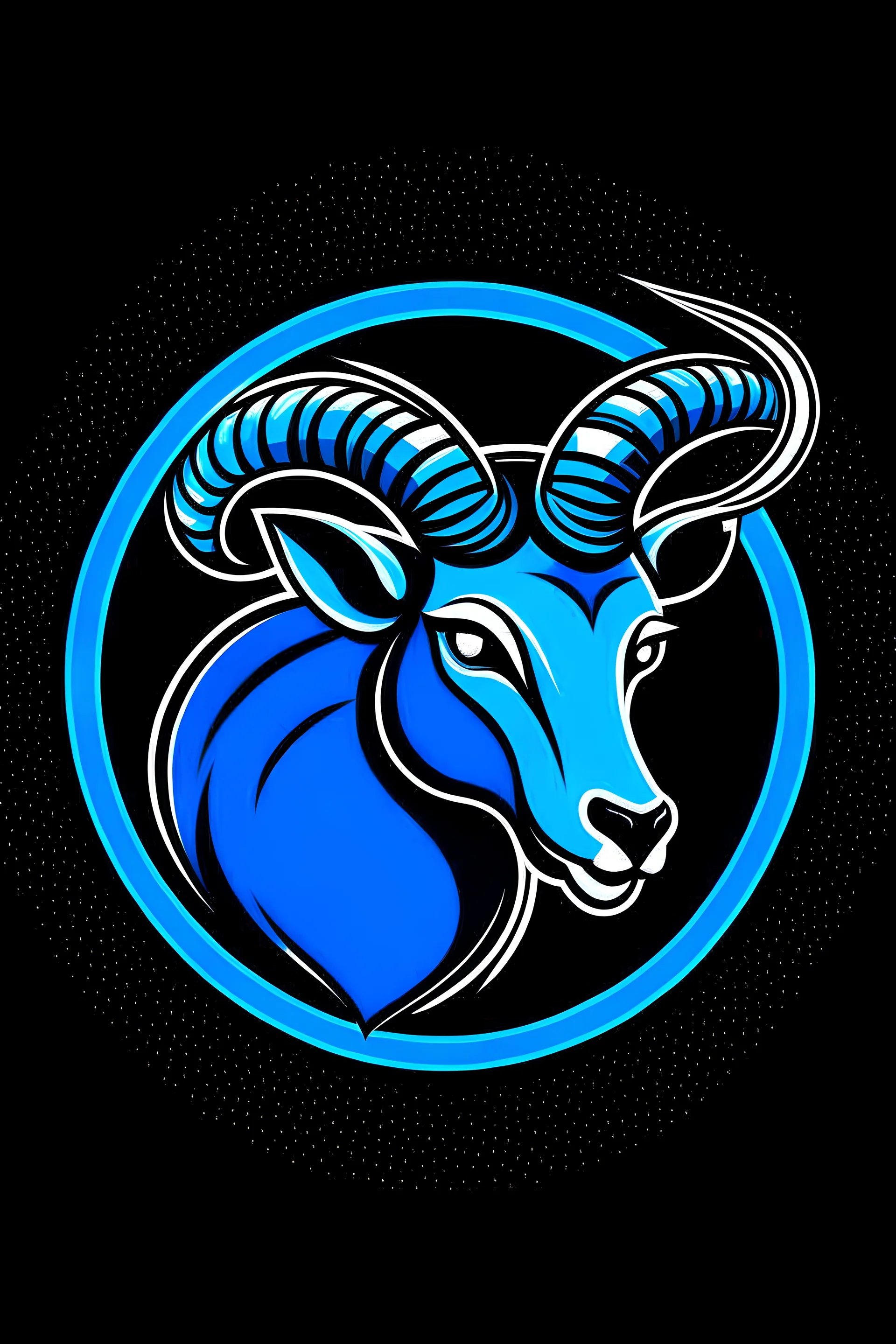 it is logo like a ram in black and blue color, with lightning bolts instead of antlers