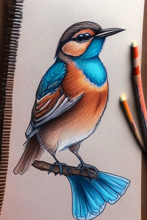 a bird drawing with copic markers