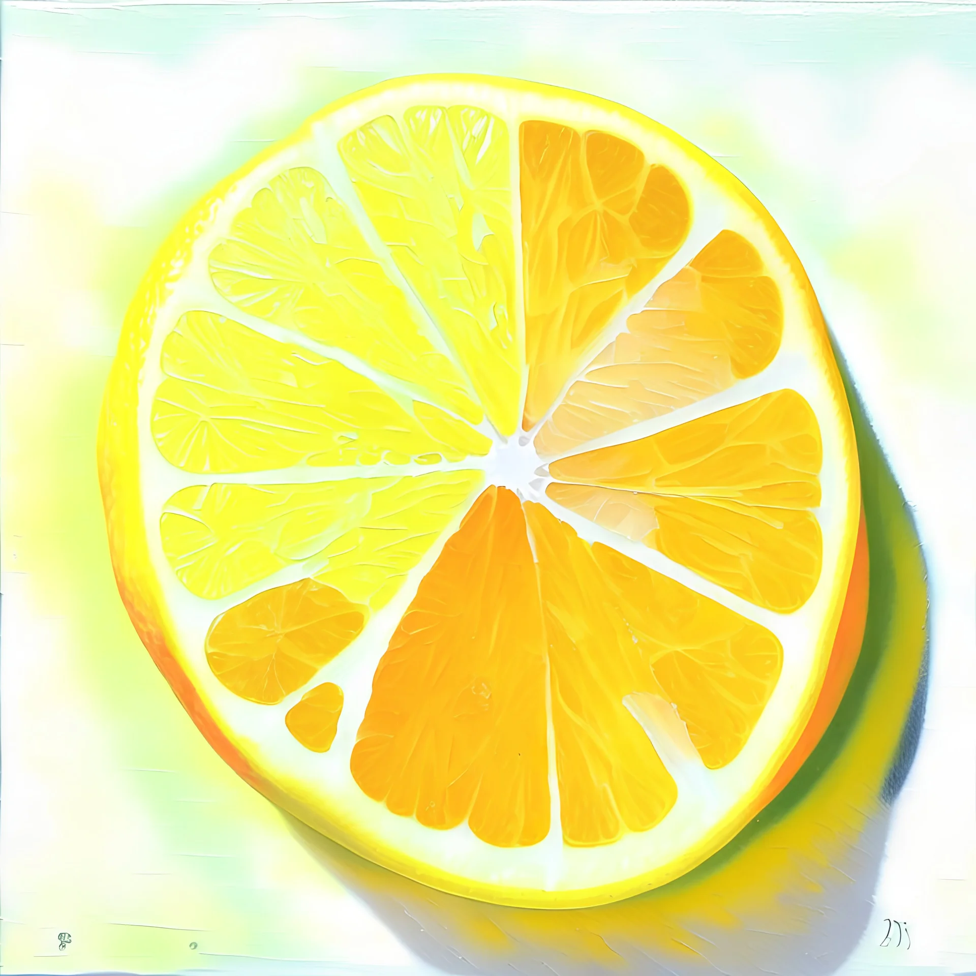 painting of a slice of citrus fruits, lemon realistic, acrylic paint