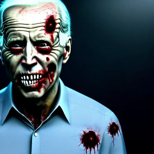 Ultra realistic image, joe biden zombie, zombie performance, skull, grey glow eyes. green blood, torn arm, night, walking twisted, waist up view, thriller style, dark ambient, highly detailed, White House background, concept art, unreal engine 5, god rays, ray tracing, RTX, lumen lighting, ultra detail, volumetric lighting, 3d, finely drawn, high definition, high resolution.