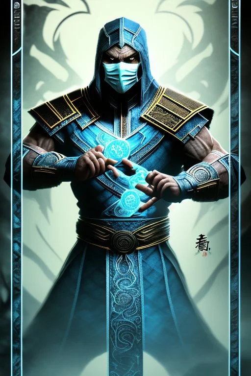 Sub Zero from Mortal Kombat, ink artistic conception, with typography elements, abstract, complementary colors, simplicity, Chinese painting, white background, 8k,