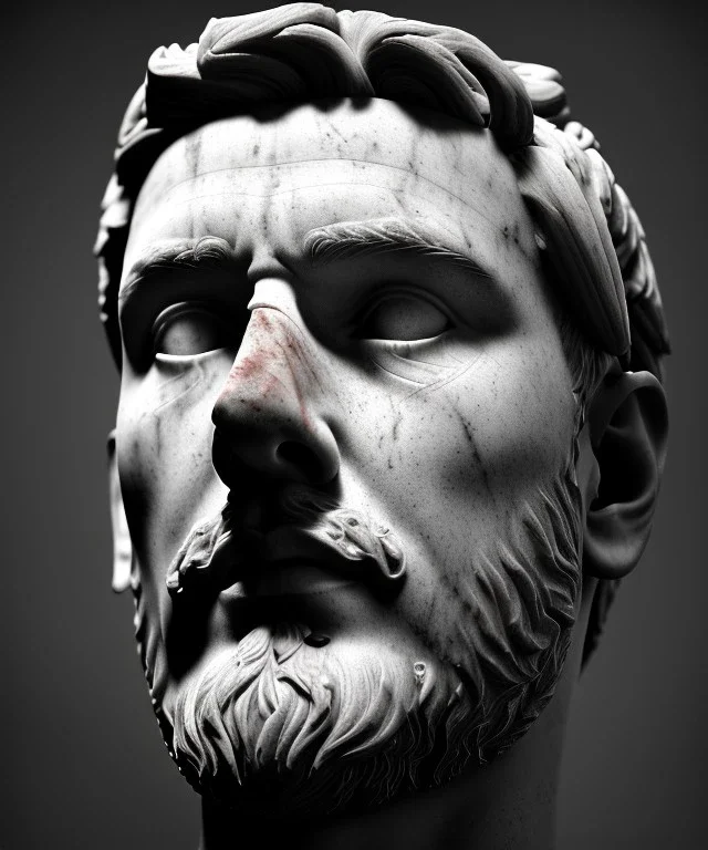 Ultra Realistic image, roman sculpture, marble deluxe material, Lionel Messi, Laurel leaves crown model, miguel angel style, chisel style, emperador, waist up portrait, cinematic lighting, God light, god rays, 4k resolution, smooth details, ornate details, soft lighting, unreal engine 5, soft cyan background.