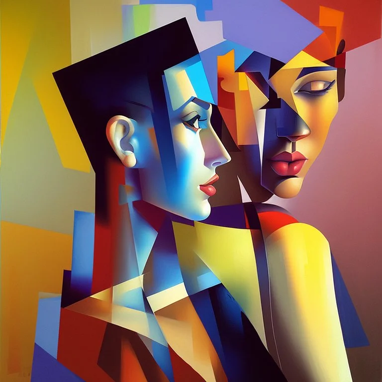 a painting of a man and a woman, a cubist painting by Keith Mallett, cg society, figurative art, cubism, fauvism, art