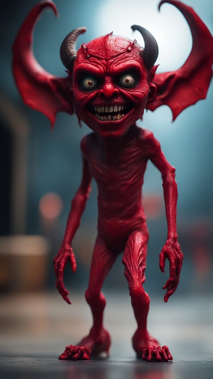 full body shot of lipstick red faced demon from the movie "insidious", bokeh like f/0.8, tilt-shift lens 8k, high detail, smooth render, down-light, unreal engine, prize winning