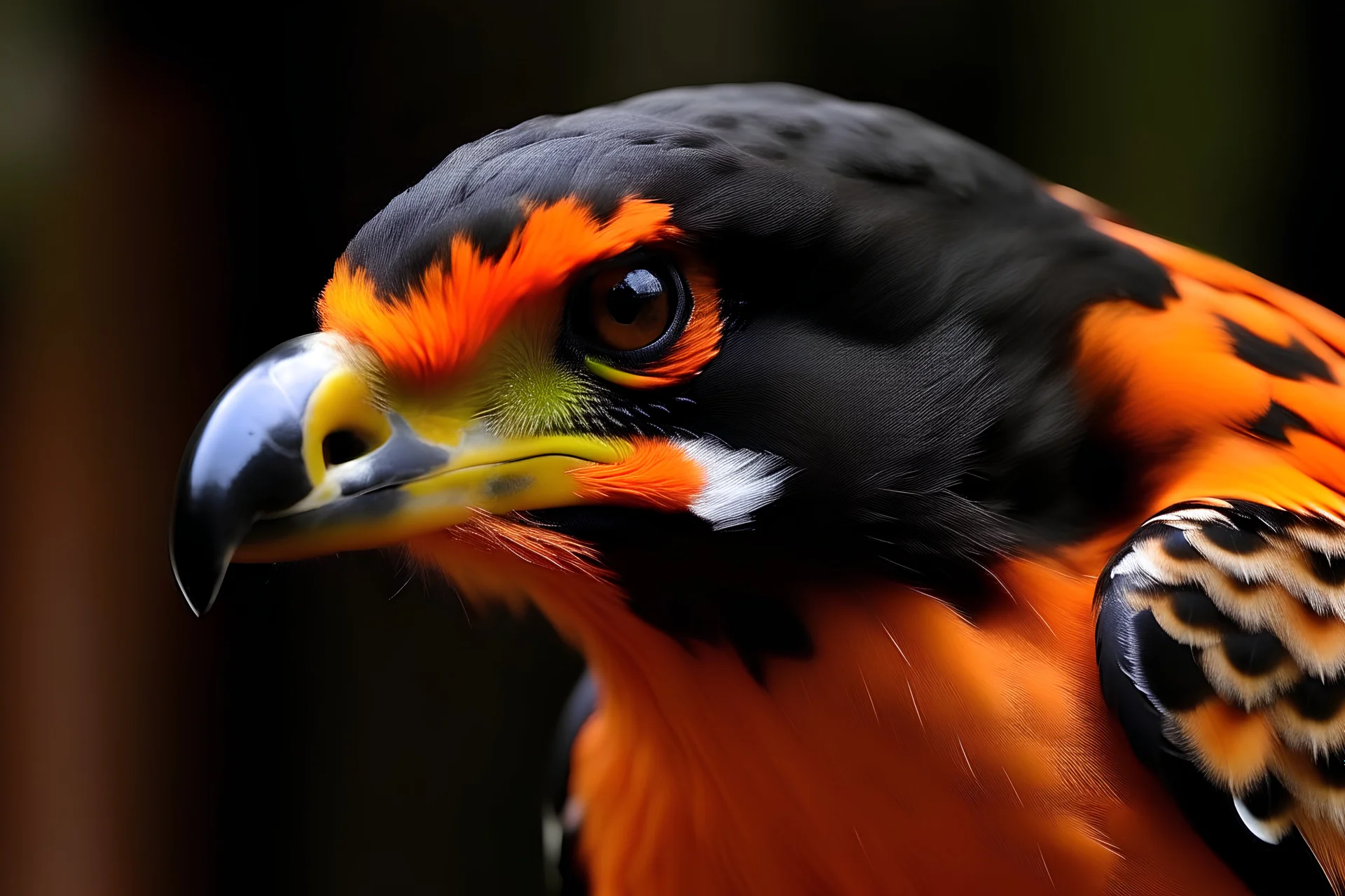 hawk, orange and black