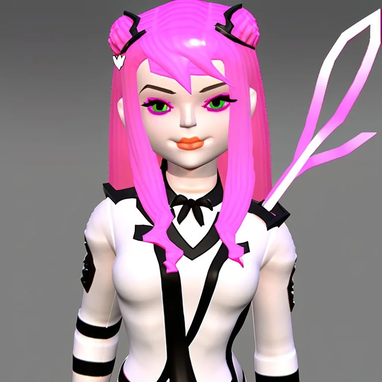 ROBLOX woman character pink hair with horns with white t-shirt and black tie