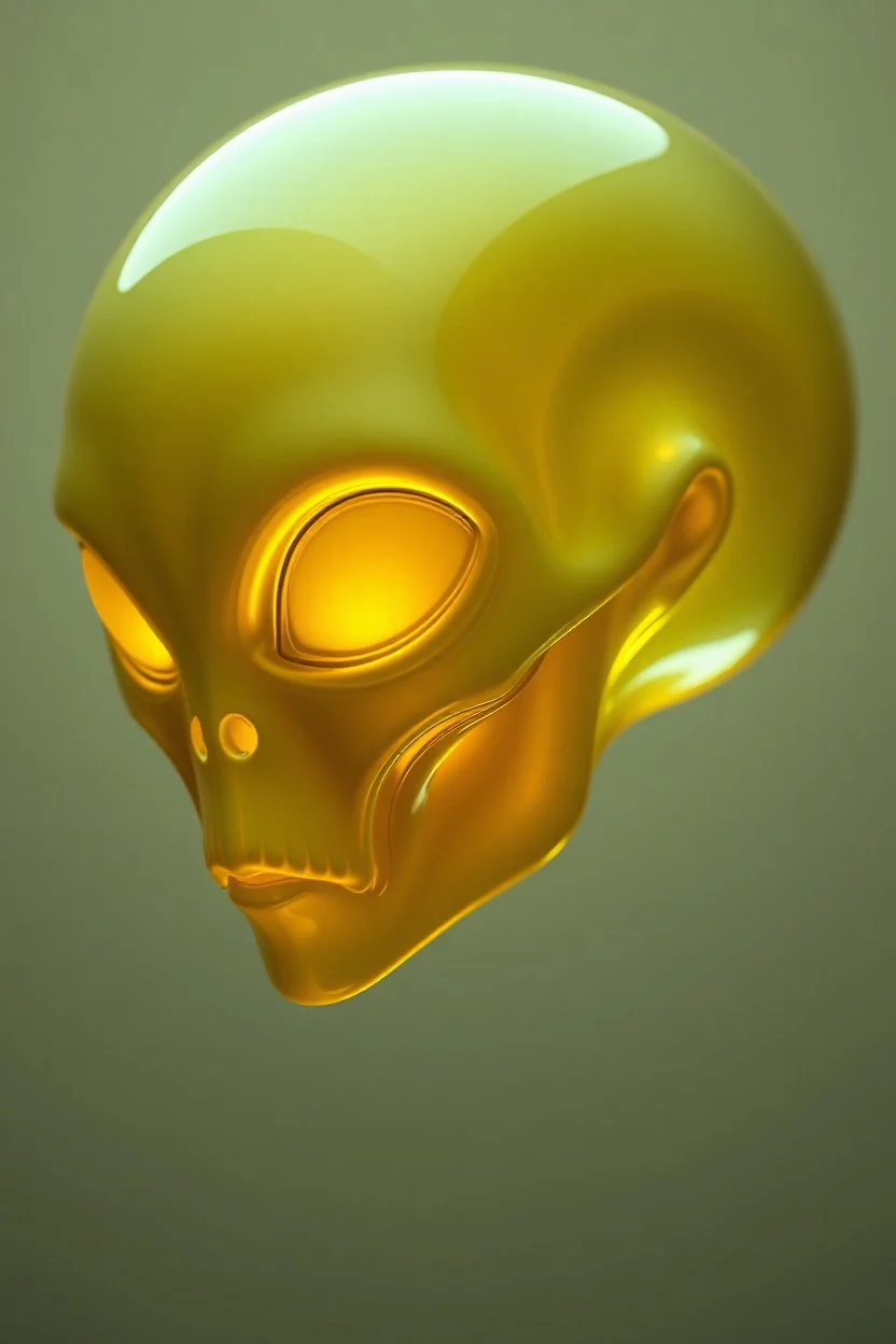 A transparent, hollow, glowing, face , a side view photo , 8k, high resolution for a big head alien in yellow