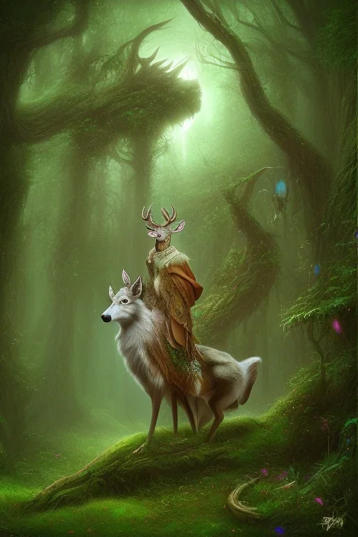 dream deer god druid deep forest green mystic