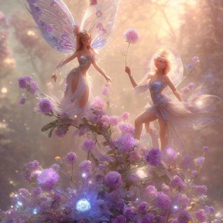 one big crystal subtle flower in a galactic ambiance with a beautiful fairy, transparent petals, delicate colors, in the foreground, full of details, smooth, bright sunshine，soft light atmosphere, concept art, smooth, extremely sharp detail, finely tuned detail, ultra high definition, 8 k, unreal engine 5, ultra sharp focus