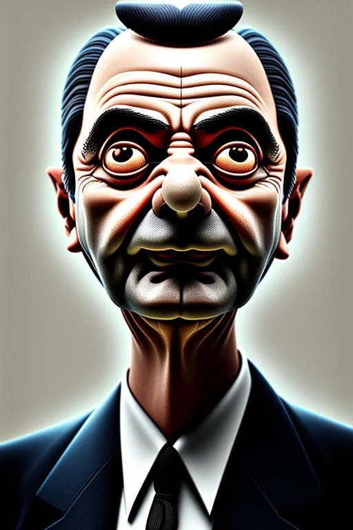 mr bean as the mafia godfather, 4k, trending art, weird perspective, realism