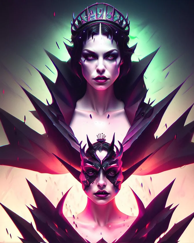 Queen of darkness painting in the style of , violent, high delicate defined details, beautiful, atmospheric, rain, matte, 3 d 8 k octane rendered, sharp focus, illustration, holographic undertones, high detail, ultra realistic, highly saturated colors