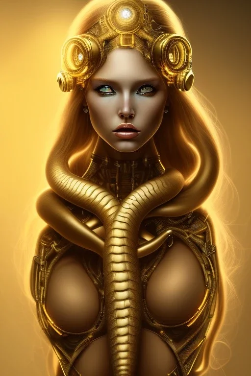 cyborg, Golden hair, sexy, perfect, real, dream ,snake goddess