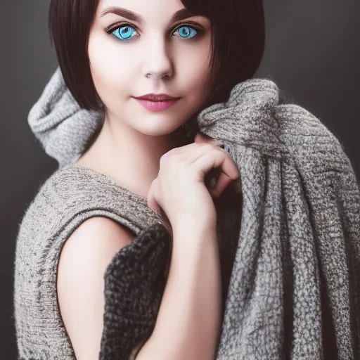 potrait girl look beautiful, eye looks blue, short hair, smile, 8k, rtx, eyebrows like serious