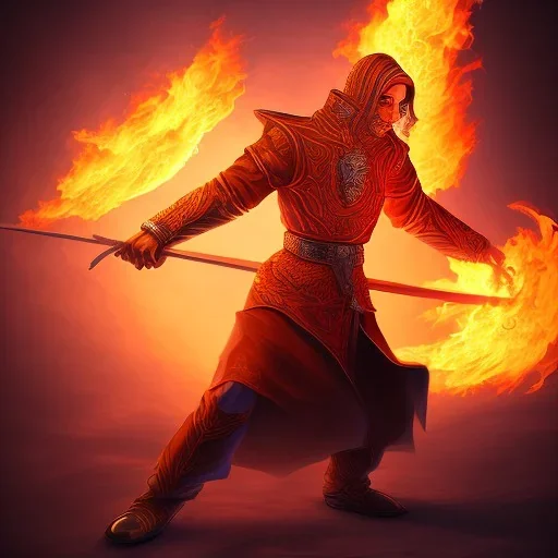 A fire mage engulfed in flames doing fight pose