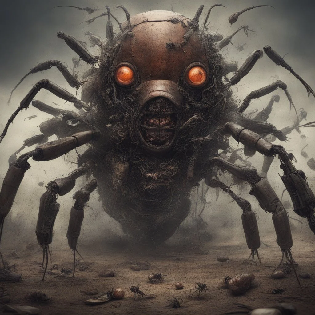horror, infested, swarm, mechanical, robot, insects, bugs, cockroaches, flies, spiders, ticks, parasites screaming person, pain, decay