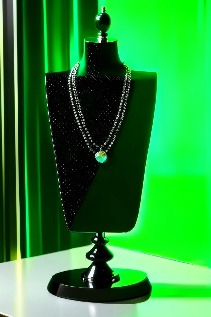 dark green velvet Necklace Mannequin Stand on a luxury table