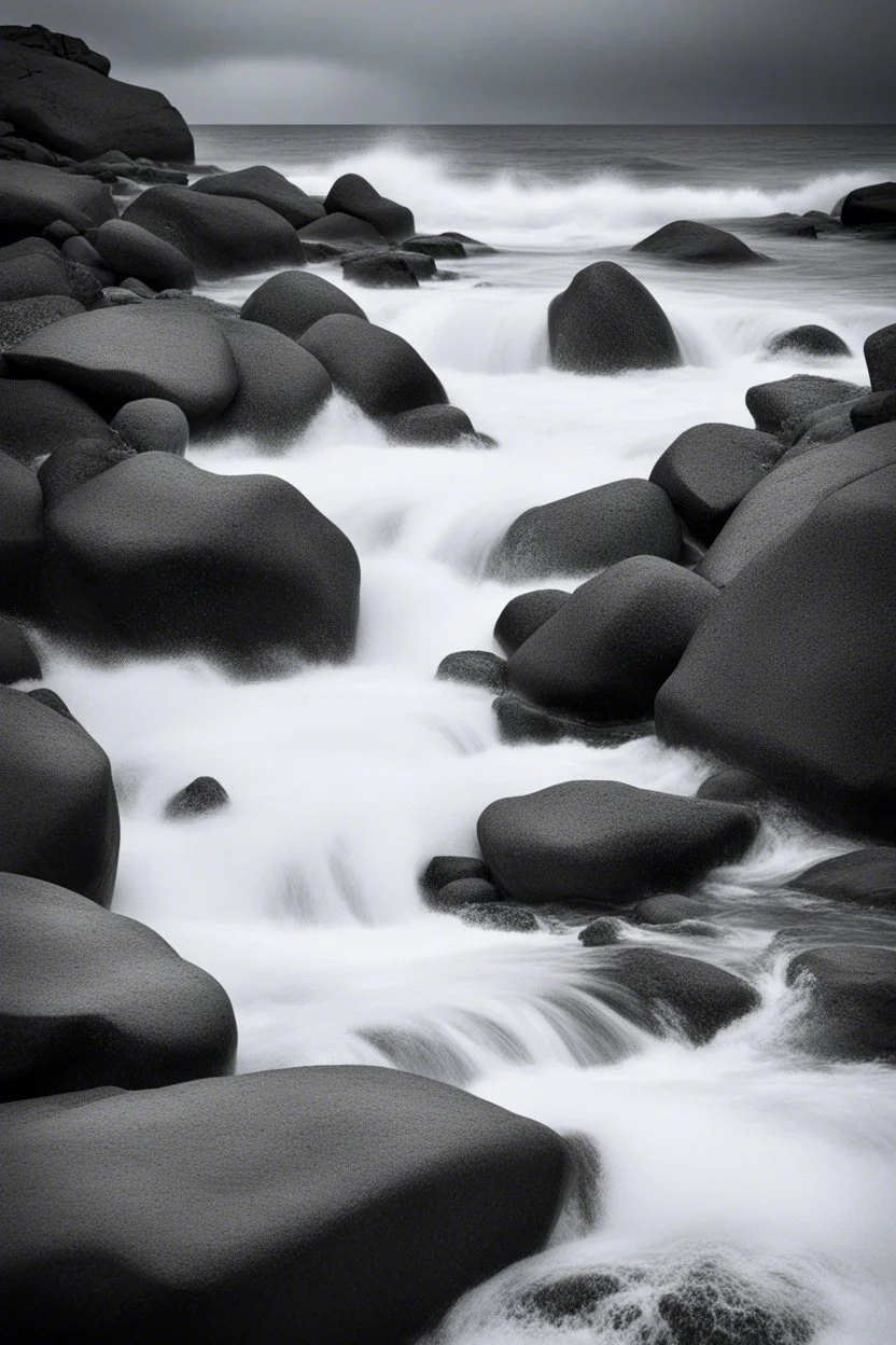 Haiku: Le bruit de l’eau, froid, Éclabousse sur les rochers; Les poissons s’enfuient.