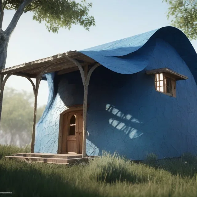 Blueprint, petite cabane de fourmi fait de feuille courbée, matariaux naturel, 8k, 3D,hdr,cinema 4D, très détaillée,réaliste