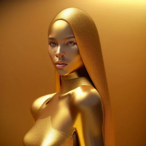 beautiful cosmic golden woman, long hair, nice smiling, magic glamour make up, delicate colors, beautiful glamour galactic golden dress, ultra sharp focus, 8k, unreal engine 5, extremely sharp detail, light effect, soft light atmosphere of a spaceship, smooth, full of details, face in front, complete vision of body