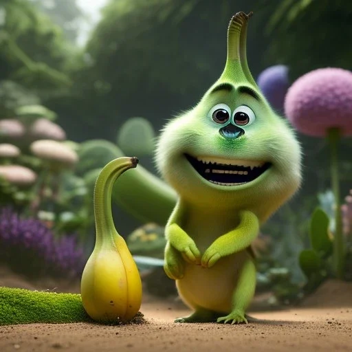 pixar style, volumetric summer garden environment and background, realistic painting of an banana, looking excited, detailed digital painting, extreme dense and fine fur, anime, ornate, colour-washed colors, elegant, small minutiae, tiny features, particulars, centered, smooth, sharp focus, renderman gofur render, 8k, uhd, detailed eyes, realistic shaded volumetric lighting, sunlight caustics, backlight, centered camera view