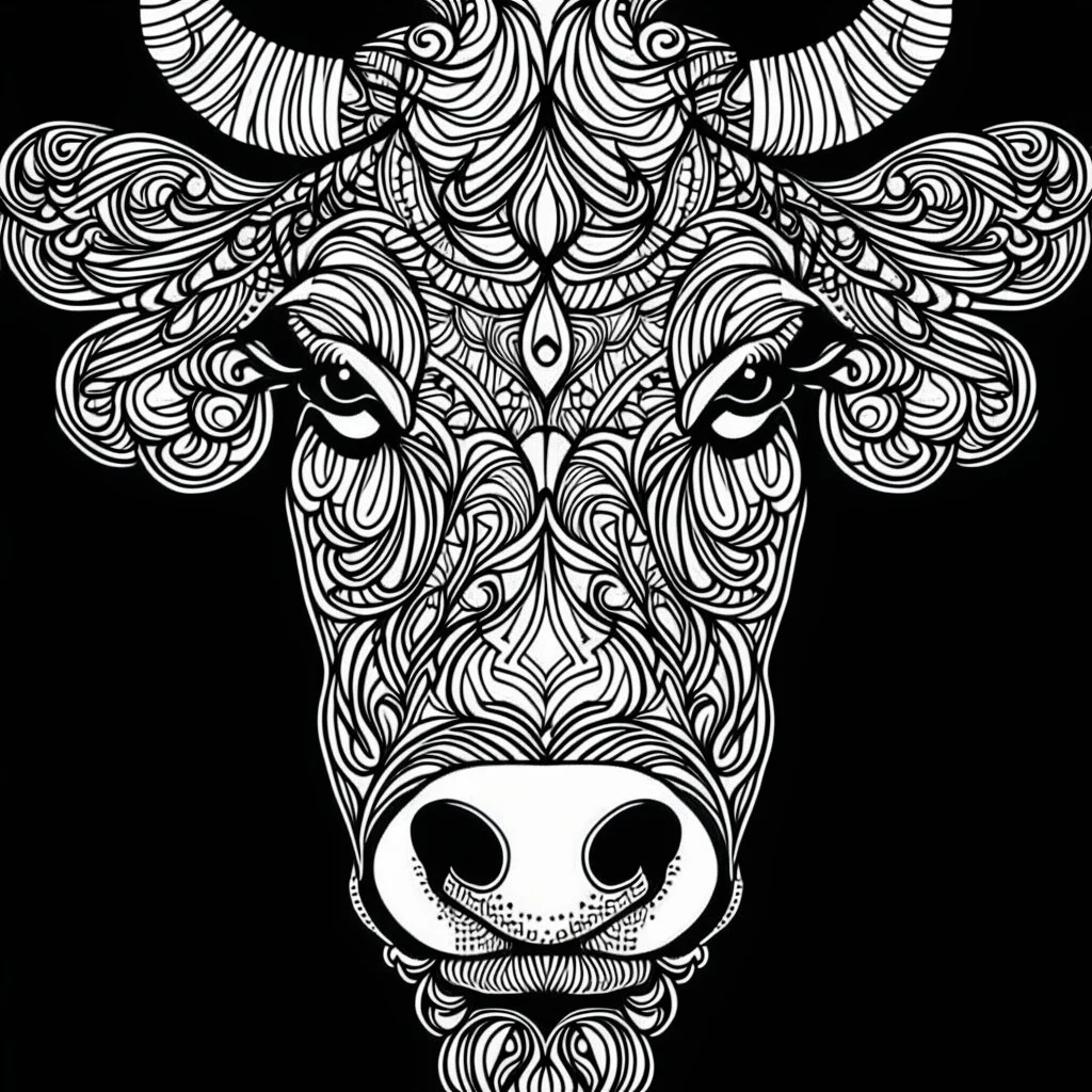 Cow, cartoon, mandala, real style, realistic, minimalistic, minimal black line art, line art, crisp line art, unique coloring sheet, outlined, outline, crisp, crisp line edges, illustration, crisp clear lines, line art, clean line art, unique, 8k, amazing, masterpiece, no colors, no dark color, no black color, avoid thick black, minimalistic line edges, white back ground color, pure white back ground,