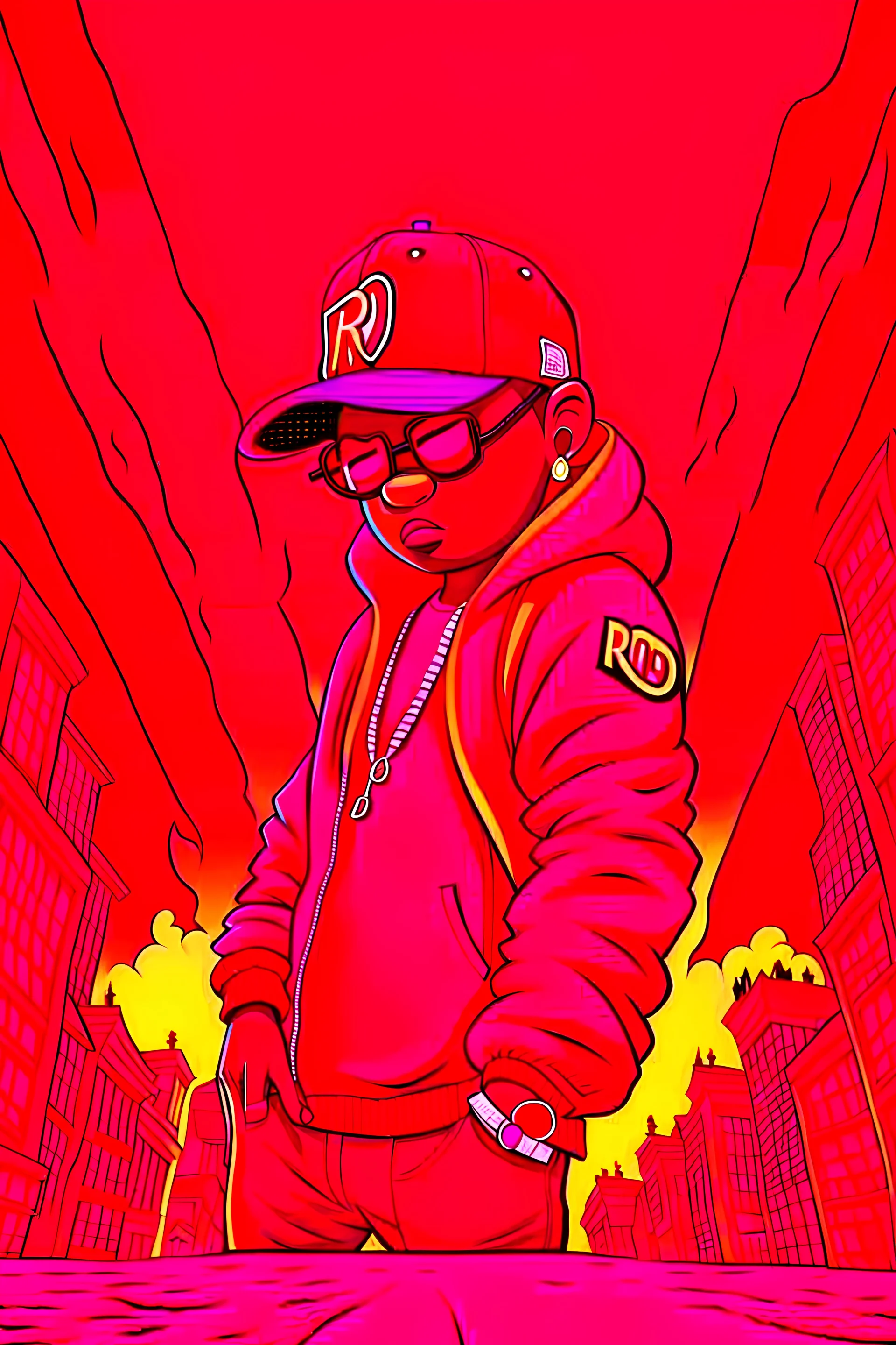 rap, hiphop, cartoon, super HQ, red colors