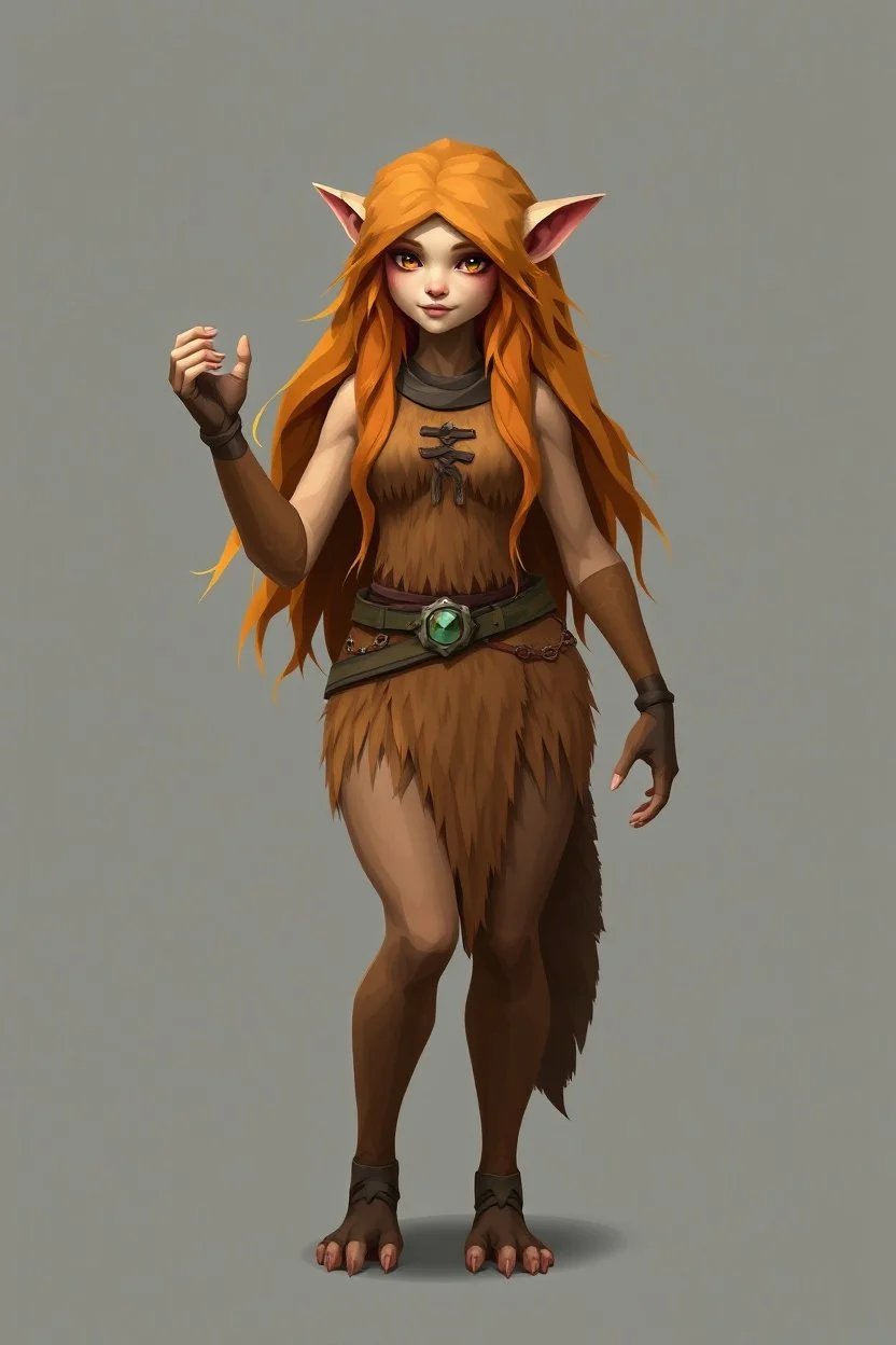low poly feral ginger elf beaver woman with long fur all over her entire body