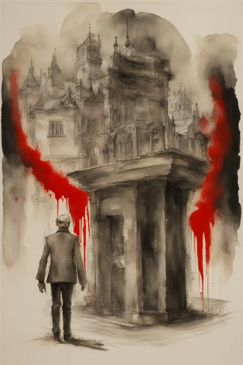 transcendiHigh Trust Societies Don't Require Surveillance; Hundertwasse; Zdzisław Beksińsking the burden of past grievances weighing down their hearts; ink wash with bright red bleeding watercolors