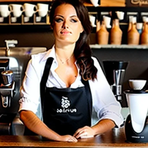 sultry, gorgeous female coffee barista