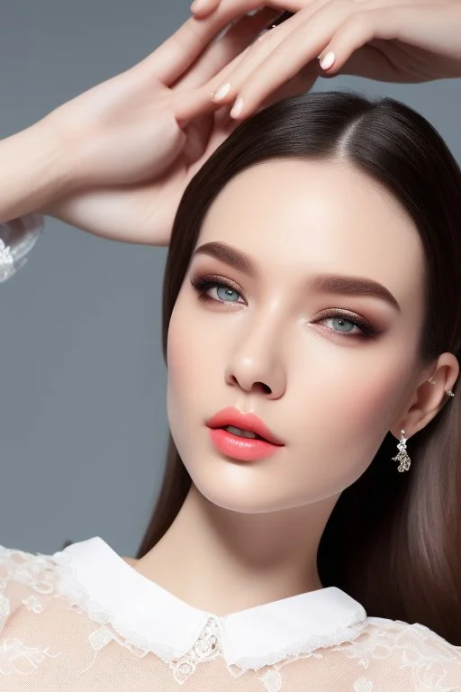 (detailed fingers:1.3), model shoot style, full shot body, accent lighting, detailed eyes, eye shadow, 20 years female, shirt ,intricate shirt, cleavage, (open shirt:1.4), (colorful paint stains on clothes:1.4), palette, sneer, leaning on table, read hair,braid, intricate skirt,red lips, (hand_on_hip:1.2), professional, trending on ArtStation, Intricate, High Detail, Sharp focus, dramatic, photo realistic painting art fine details, illustration, masterpiece, best quality, highres, exquisite