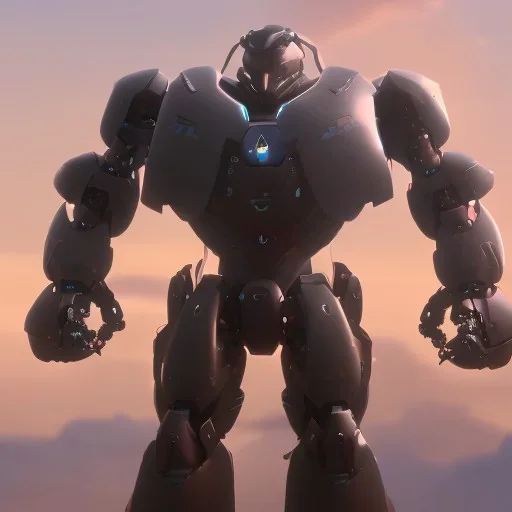 Mecha with metal spider legs his hands are machine guns. Driver is animal